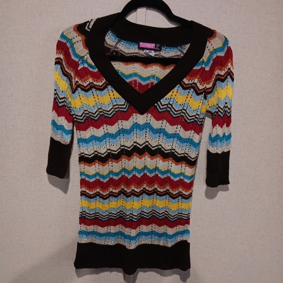 Say What Vtg Y2K   Multicolor Chevron Knit Sweater Size L - Picture 1 of 4